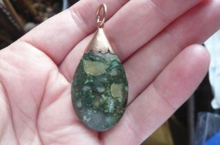 Vintage Green Fossil Agate and 9 Carat Rose Gold Pendant 6