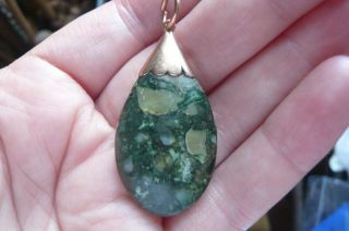 Vintage Green Fossil Agate and 9 Carat Rose Gold Pendant 7