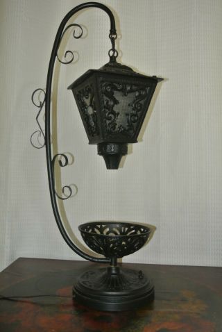 Vtg Wrought Iron Metal Spanish Gothic Table & Display Lantern Hanging Lamp