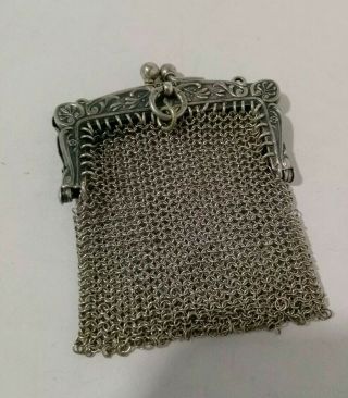Vintage Or Antique Sterling Silver Mesh Bag Purse Pendant Necklace