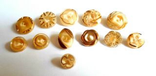 12 Vintage German Glass Moonglow Buttons With Gold Luster - Caramel 3/8 " - 3/4 "