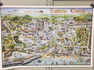 Vintage Santa Cruz California Cartoon Poster Local Business 