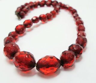 Good Quality Vintage Deco Faceted Cherry Amber Bakelite Bead Necklace