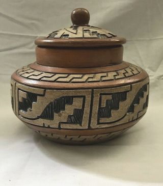 Vintage Hand - Crafted Pottery Sgraffito Pot By Reis Para Native Brazilian Amazon