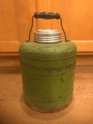 Vintage Green Galvanized Water Cooler Black Wood Handle Enamel Inside Covey?