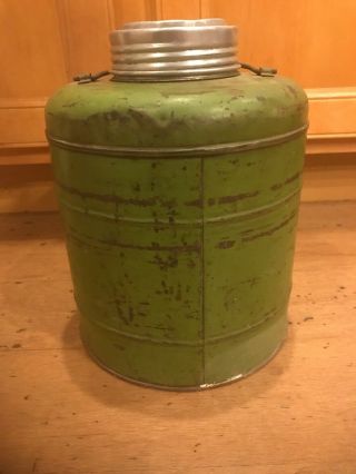 Vintage Green Galvanized Water Cooler Black Wood Handle Enamel Inside Covey? 5