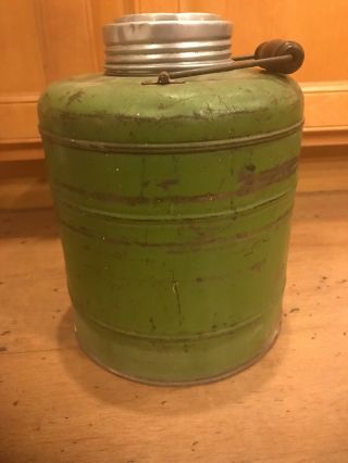 Vintage Green Galvanized Water Cooler Black Wood Handle Enamel Inside Covey? 6
