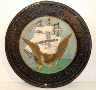 Vtg Department Navy/united States Of America American Eagle Wood Back 14½ " Seal
