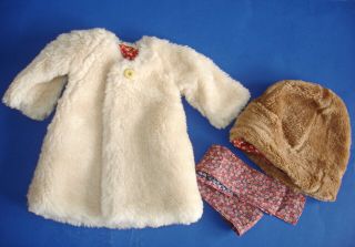 Kathe Kruse Beige Plush Coat & Hat & Scarf Set Fits 18.  5 " Doll Germany 1980s