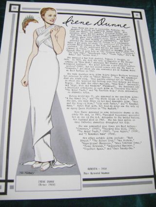 Vtg Paper Dolls 1988 Irene Dunne Movie Star Tierney Fine Art Limited