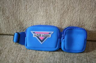 Vintage Case Logic Neoprene Fanny Pack Belt Electric Blue Pink Retro 80 