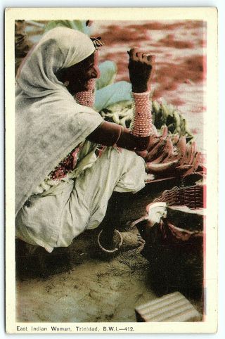 Vtg Postcard Native Women India Indian Lady Fruit Market Trinidad Basket A4