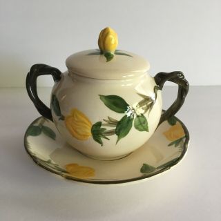 Vintage Franciscan Meadow Rose Yellow Sugar Bowl With Lid And Saucer