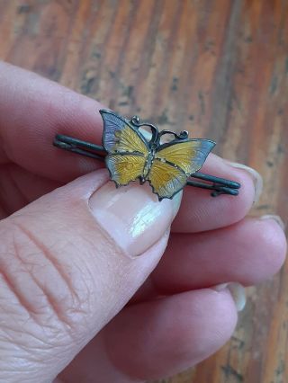 (l38) Antique / Vintage Silver And Enamel Butterfly Brooch