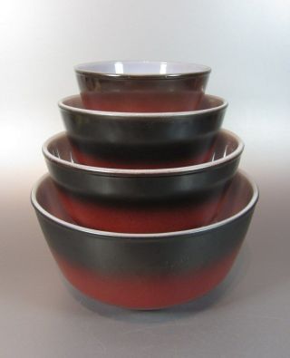 Vintage Fire King 4 Mixing Serving Bowl Set Two Toned Brown Mid Century 70 