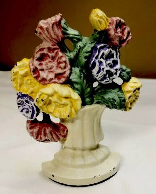 Vintage Hubley Cast Iron Door Stop Flowers Urn/vase 5 " Tall With Wedge F/ship