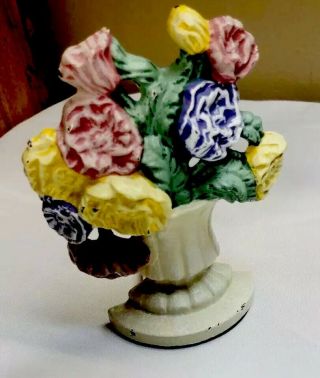 Vintage Hubley CAST IRON Door Stop Flowers Urn/Vase 5 