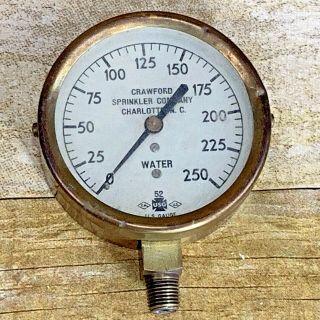 Vintage Crawford Brass Fire Sprinkler Water Pressure Gauge 250 Psi
