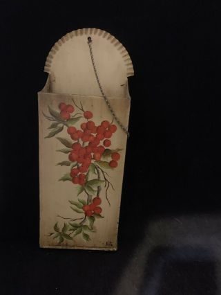 Vintage Metal Tin Handpainted Signed By Nita Berry Wall Pocket Letter Holder