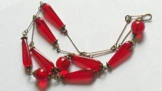 Czech Red Glass Bead Tassel Necklace Vintage Deco Style 4