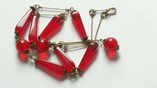 Czech Red Glass Bead Tassel Necklace Vintage Deco Style 5