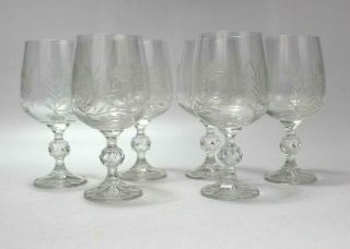 Vtg Set Of 6 Princess House Heritage Etched Crystal 6 " Wine Glasses Goblets Euc