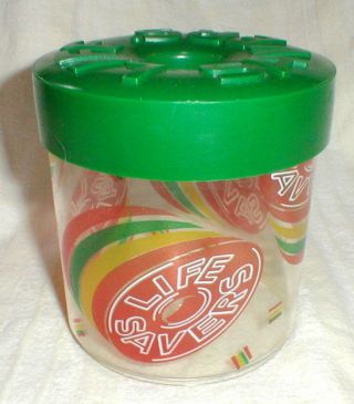 Vintage Life Savers Candy Plastic Container Jar With Green Screw On Lid