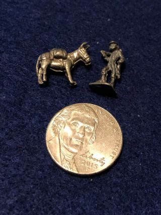 Vintage Miniature Pewter Or Miner And Donkey