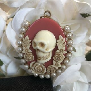 Unique Vintage Skull And Pearl Brooch Or Pendant