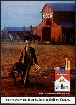 1967 Marlboro Man Cowboy 6666 Ranch Photo Marlboro Cigarettes Vintage Print Ad