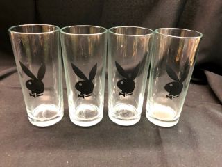 Vintage Playboy Bunny Logo Mid Century Tumbler Drinking Glasses Set Of 4 Rare