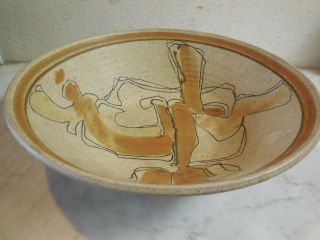 Vintage Stoneware Signed Art Pottery Wishon Harrell Lrg Serving Decor Bowl Aztec