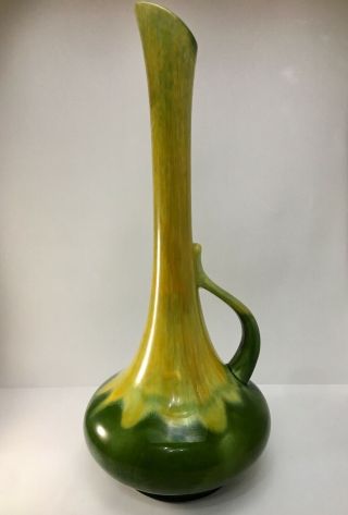 Vintage Haegar Yellow & Green Mid Century Modern Vase 19 " Tall