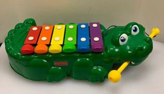 Fisher Price Alligator Xylophone Piano Musical Pull Toy Green 1998 Vintage
