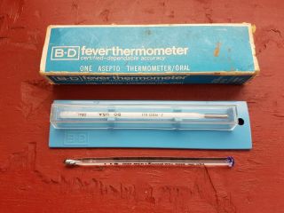 Vintage Bd Asepto Glass Medical Fever Thermometer Becton Dickinson Plus Add