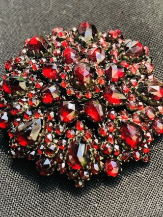 Rare Red Glass Crystal Rhinestone Sterling Silver? Vintage Brooch Pin “unique”