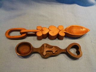 Two Vintage Hand Carved Welsh Love Spoons