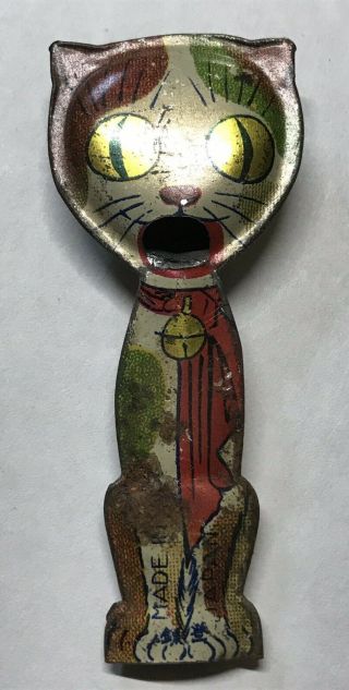 Rare Vintage Cat Tin Litho Whistle Made In Japan