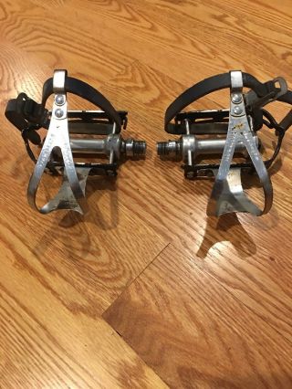 Vintage Campagnolo 9/16 Road Bike Pedals Set With Clips,  Flips,  Straps
