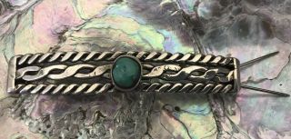 Pretty Vintage Native American Sterling Silver And Turquoise Hair Clip/barette