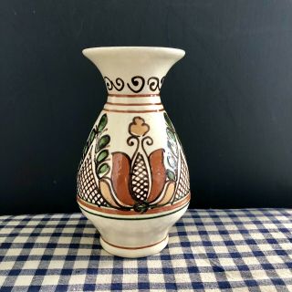 Vintage Korond Hand Painted Ceramic Clay Pottery Vase - Transylvania Romania 7”