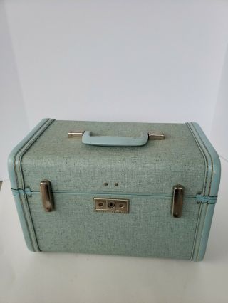 Vintage American Tourister Travel Hat Box Train Case Cosmetic Gray Tweed
