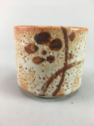 Japanese Shino Ware Ceramic Teacup Yunomi Vtg Pottery Hand Painted Orange PT40 2