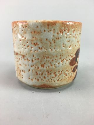 Japanese Shino Ware Ceramic Teacup Yunomi Vtg Pottery Hand Painted Orange PT40 3