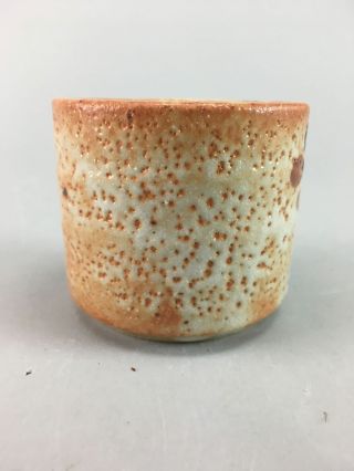 Japanese Shino Ware Ceramic Teacup Yunomi Vtg Pottery Hand Painted Orange PT40 5