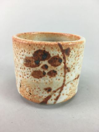 Japanese Shino Ware Ceramic Teacup Yunomi Vtg Pottery Hand Painted Orange Pt34
