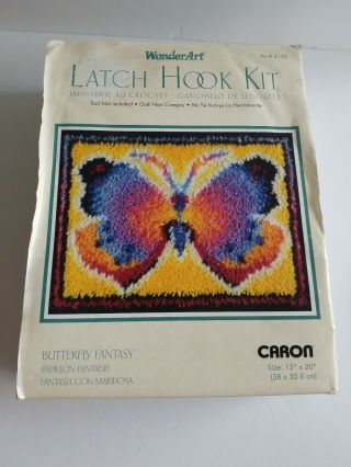 Vintage Caron Wonderart Butterfly Fantasy 4125 Latch Hook Kit 15 " X 20 "