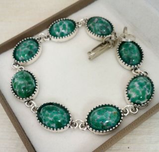 Vintage - 1950s CZECH Green Peking Marble Glass Small Oval Cabochon - Bracelet 4