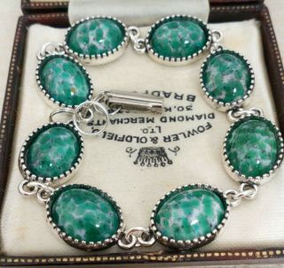 Vintage - 1950s CZECH Green Peking Marble Glass Small Oval Cabochon - Bracelet 5