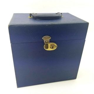Vtg Recobin 78rpm 10 " Record Hard Storage Case Index Dividers Blue Wood Lock Box